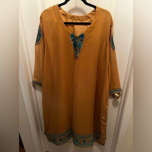 Beige and blue dress